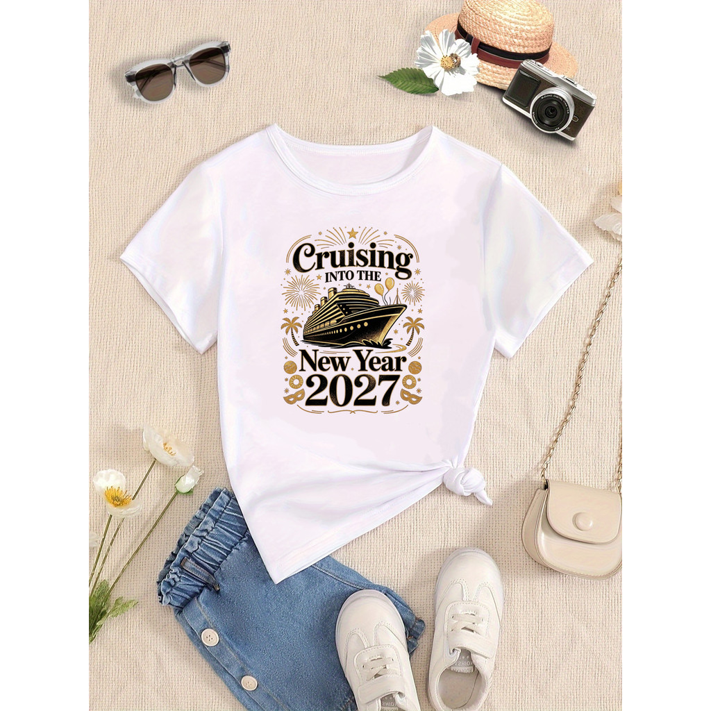 Cruising No Ano Novo 2027 Impresso T Camisa Meninas/Meninos Camiseta De Engraçado Crianças Roupas Preto/Azul/Roxo