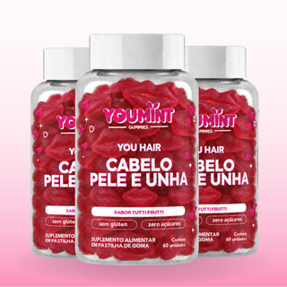 Kit 3 Potes | Gummy Cabelo, Pele e Unha | Sabor Tutti Frutti | 180 un.