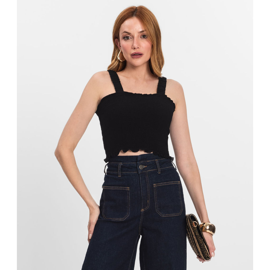Regata Cropped Feminina Em Lastex Endless Preto