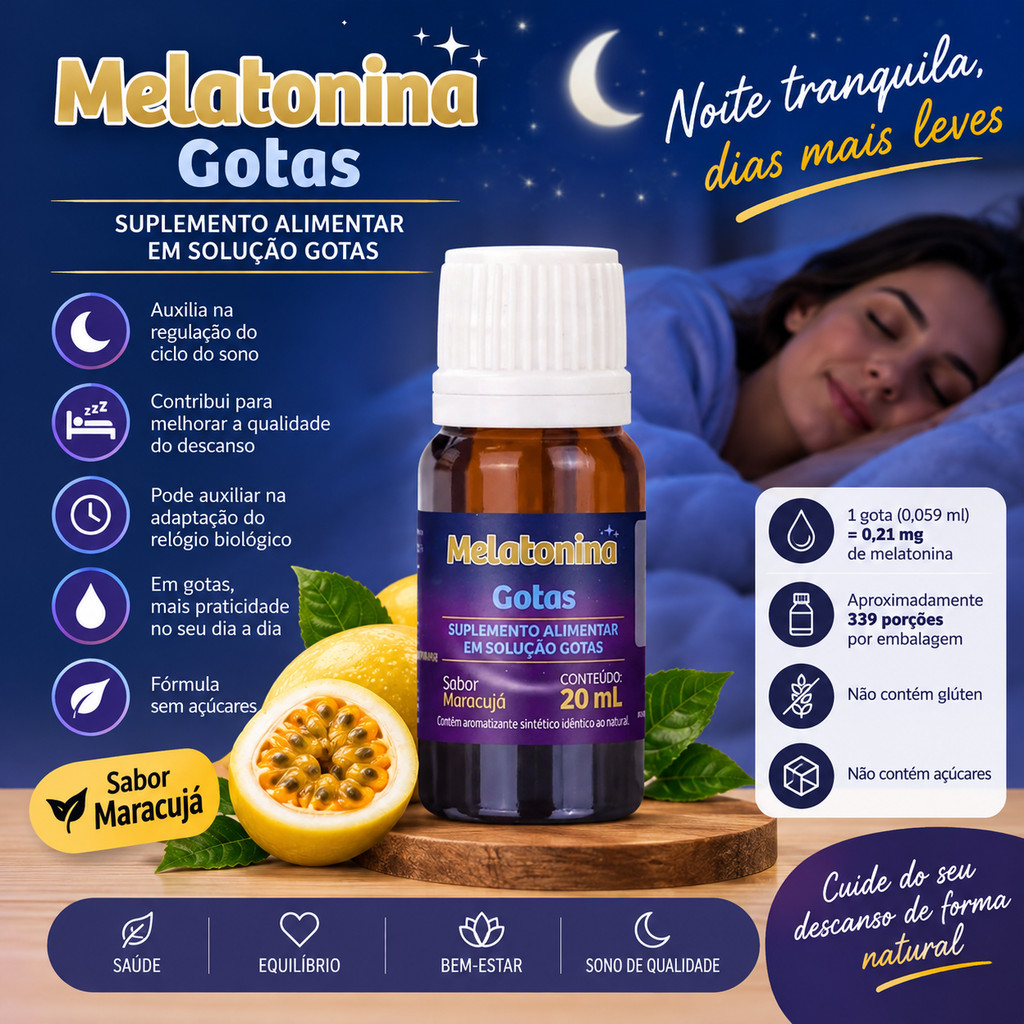 Melatonina em Gotas Sabor Maracujá 20ml - Arte Nativa