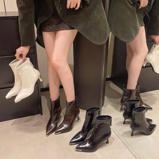 Botas femininas de salto alto e fino, elegantes, com bico fino e zíper traseiro, cano curto, tamanhos 34-40.
