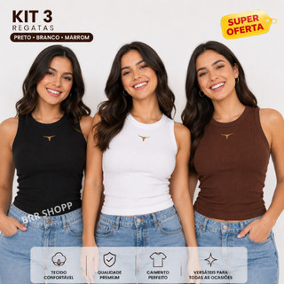 Kit 3 Blusa Regata Feminina Canelada Ribana Western Estilo Country Rodeio Qualidade Premium Cowgirl