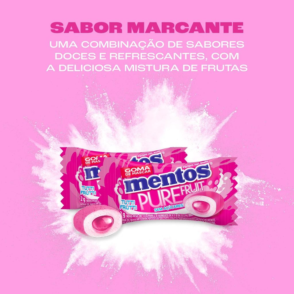 Chiclete Mentos Pure Fruit Monopeça Sem Açúcar 60 unidades Sabor: Tutti Frutti — imagem 2 de 2