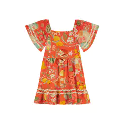 Vestido Cantarim Infantil Menina Tropical Elian Laranja