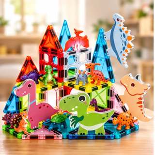 Blocos Magnéticos Infantil Dinossauro Brinquedo Educativo Montagem Criativa STEM +3 Anos SUPER QUALIDADE