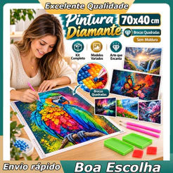 Kit de Arte 5D 70x40cm com Pintura Diamante e Peças Quadradas para Hobby Manual, Decoração e Encontro entre Amigos