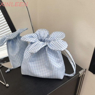 Bolsa Xadrez Com Cordão XINLEEN , De Flores Estampa Estilo Coreano Armazenamento De Pano Fofa Pequena Crossbody