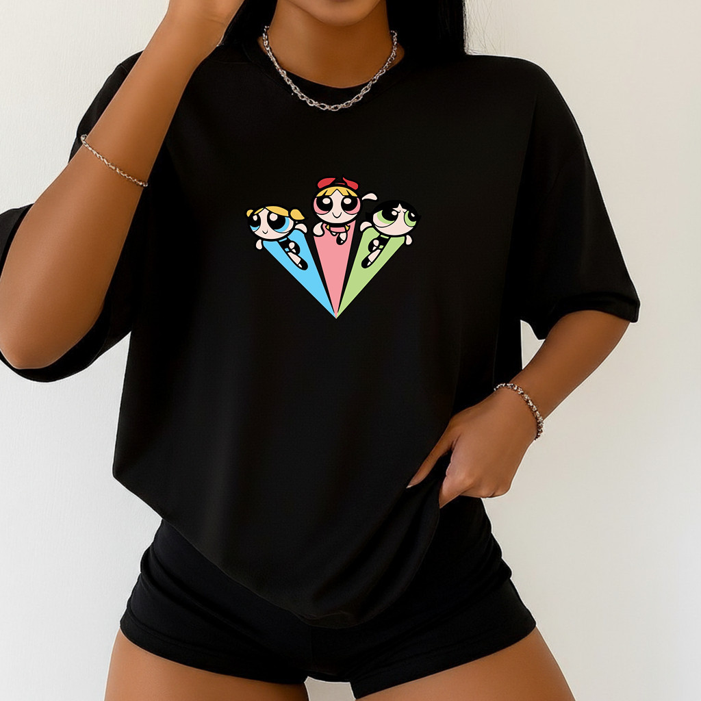 [Camiseta Premium em Algodão Puro]BOW Camisetas Femininas Meninas Super Poderosas 100% Algodão Academia Fitness 
