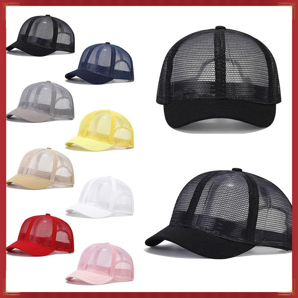 Boné De Beisebol , Malha Completa De Aba Curta , Chapéu De Sol Casual De Cor Sólida Fino E Respirável Feminino