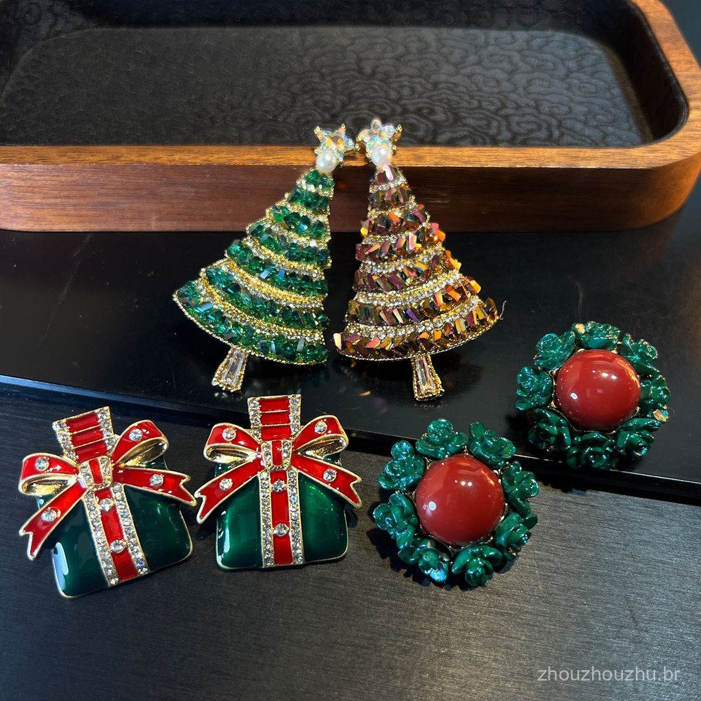 Brincos esmaltados de Natal/brincos de arco brincos de diamante/brincos de estilo de presente de feriado