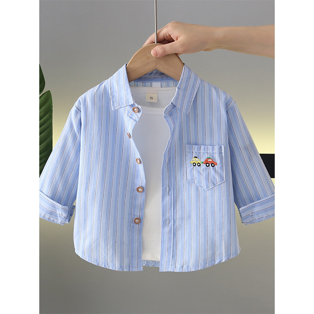 Camisa do menino primavera outono estilo bebê listrado manga comprida camisa de algodão puro bebê moda topo crianças iní