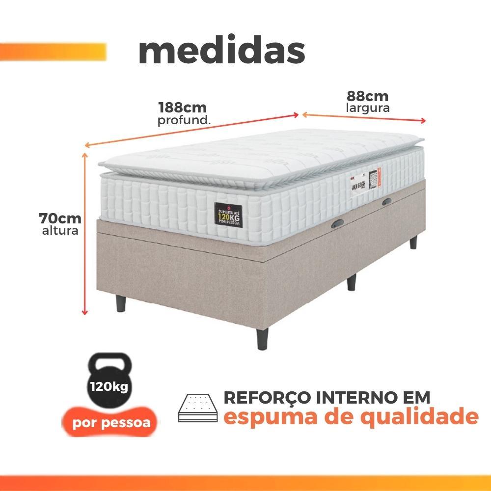 Cama Box Baú Colchão Solteiro Espuma D33 Vangogh Pillow Top 88x188x70cm Branco / Bege Hellen · foto 2