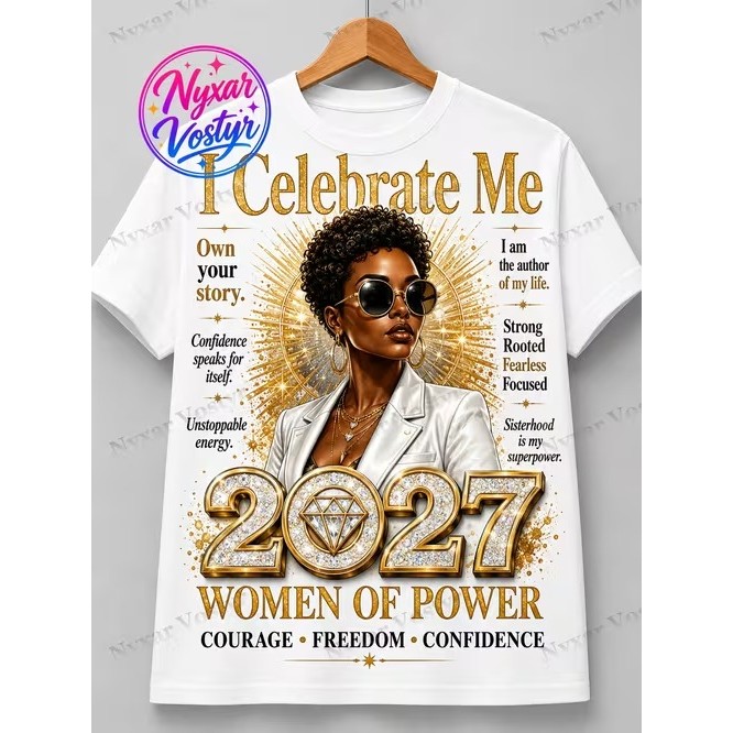 Camiseta Feminina Confortável Linda Moderna Estilosa Estampada Mulheres de Poder 2027 para Moda Casual Tendência Verão