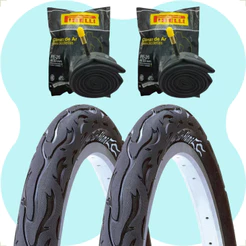 Par Pneu Bicicleta Kenda Flame Aro 26 x 2.125 Balão + 2 camaras de ar Pirelli 26 Montadinha Freeride