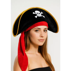 Chapéu Pirata Fantasia Festa Halloween Carnaval Preto Acessório