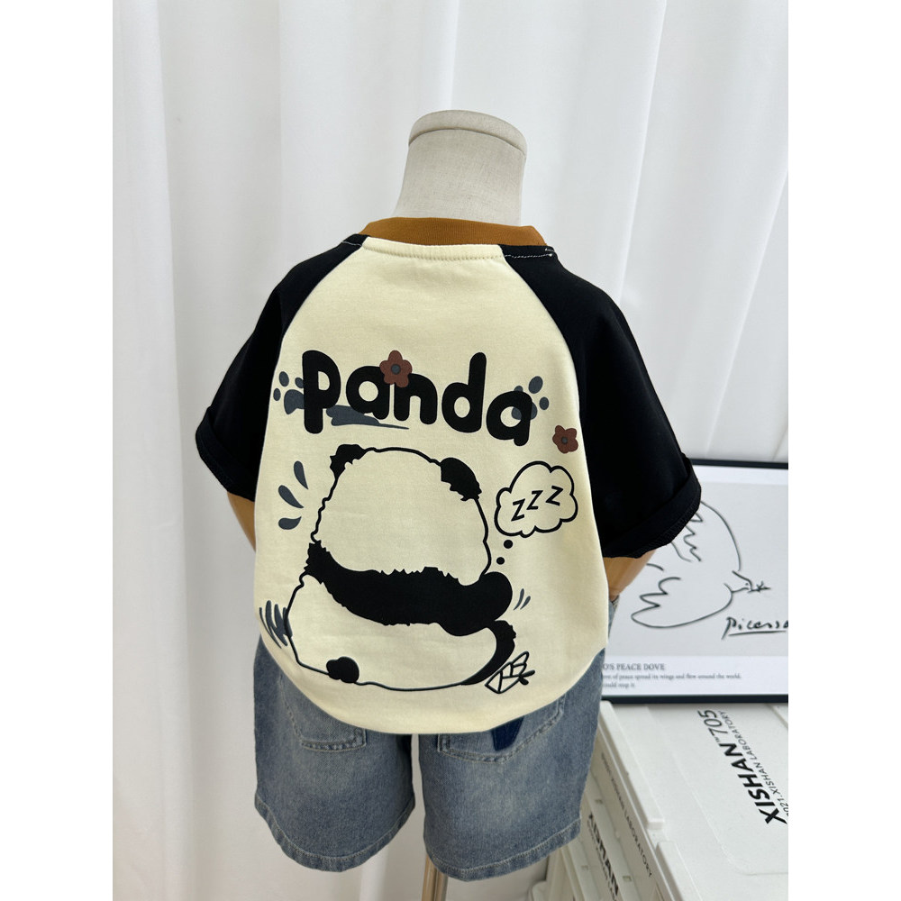 Meninos verão puro algodão de manga curta crianças fino dos desenhos animados em torno do pescoço manga Raglan camiseta 