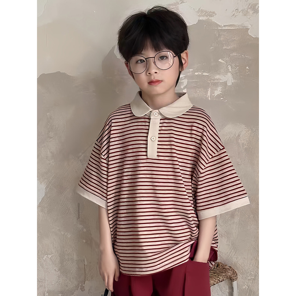 Crianças listrado camiseta de manga curta verão novo estilo meninos meninas estilo coreano moda Casual All-Match camisa 