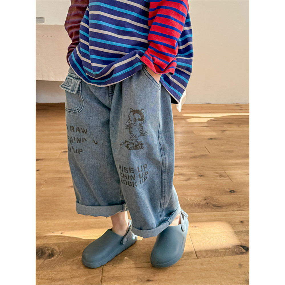 Milo7c-caseiro primavera roupas infantis crianças primavera dos desenhos animados impresso Jeans meninos meninas calças 