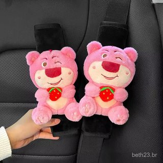 Novas capas de cinto de segurança para carro com design de urso de morango, almofadas fofas para o ombro