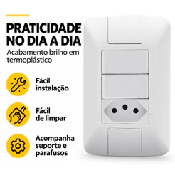 Interruptor Aria 2 Simples + Tomada 10a Com Placa Tramontina Conjunto Completo