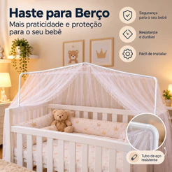 Haste Varão Para Berço Americano Padrão Suporte Mosqueteiro Proteção Contra Insetos Quarto Infantil
