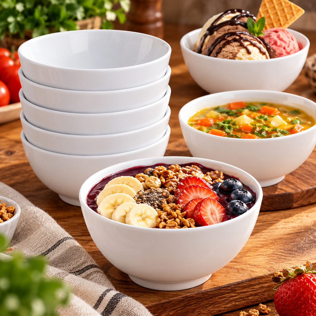 Kit 8 Tigelas Cumbuca Bowl Melamina 400 ml Açaí Caldos Sorvete Sobremesas Cozinha Branca