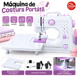 Máquina De Costura Elétrica Com Mesa Extensora E 12 Pontos Para Artesanato E Reparos Domésticos Bivolt