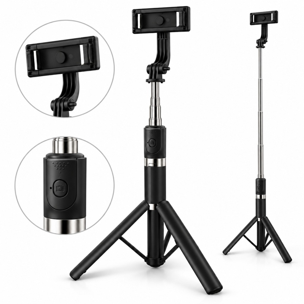 Tripé Para Celular 1,80m Com Controle Bluetooth E Base Dobrável Para Fotos E Vídeos Portátil