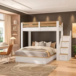 Beliche Family Adulto com Cama Casal Star Plus Casatema MadeiraOriginals Branco/Amadeirado Montana