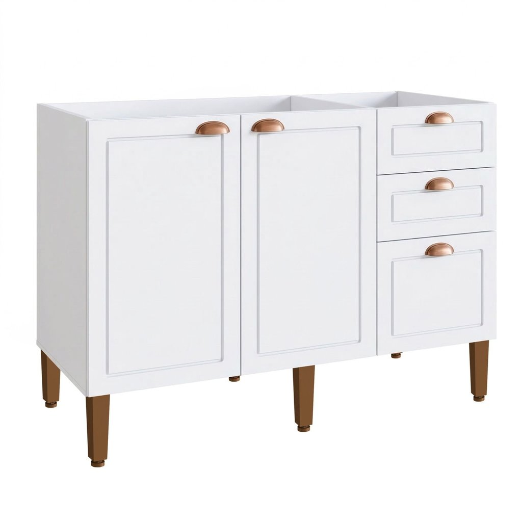 Balcão para Cozinha 120cm com 3 Portas e 2 Gavetas Americana Branco Nobre Branco — imagem 2 de 2