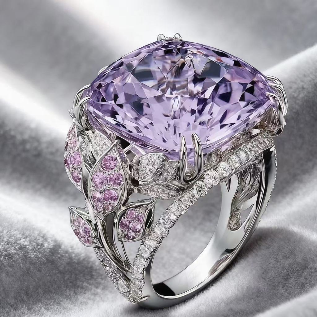 Anel Sanjie Criativo Flor Grau Roxo Diamante Pedra Preciosa Anel de Diamante Joias de Diamante Cheio 10.9