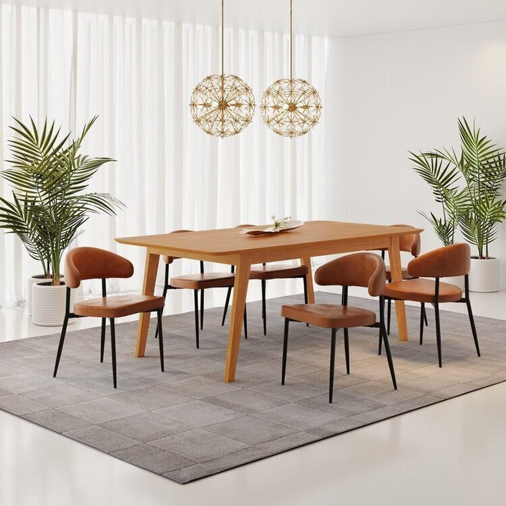 Conjunto Sala de Jantar Mesa 6 Cadeiras Industrial Madeira Maciça MDF Elegance Bless Yescasa Marrom Marrom/Whiskey