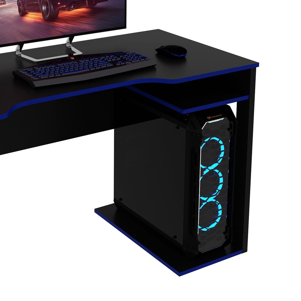 Mesa Gamer com e Porta Cpu ME4161 1 Prateleira 105cm Preto e Azul Preto/Azul — imagem 2 de 2