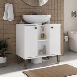 Armário Conjunto de Banheiro 60 cm para Lavatório com Coluna Branco