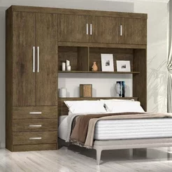 Guarda-Roupa Casal 5 Portas com Cabeceira Cancun Yescasa Marrom Jequitibá/Avelã