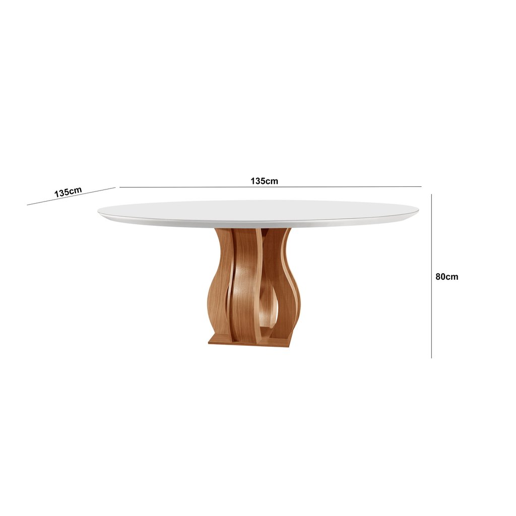 Mesa Redonda 6 Lugares Tampo Vidro/MDF para Sala de Jantar 135cm Nuance Yescasa Marrom/Castanho Cinamomo/Off White · foto 2