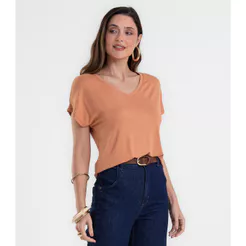 Blusa Feminina Decote Em V Viscotorcion Rovitex Marrom