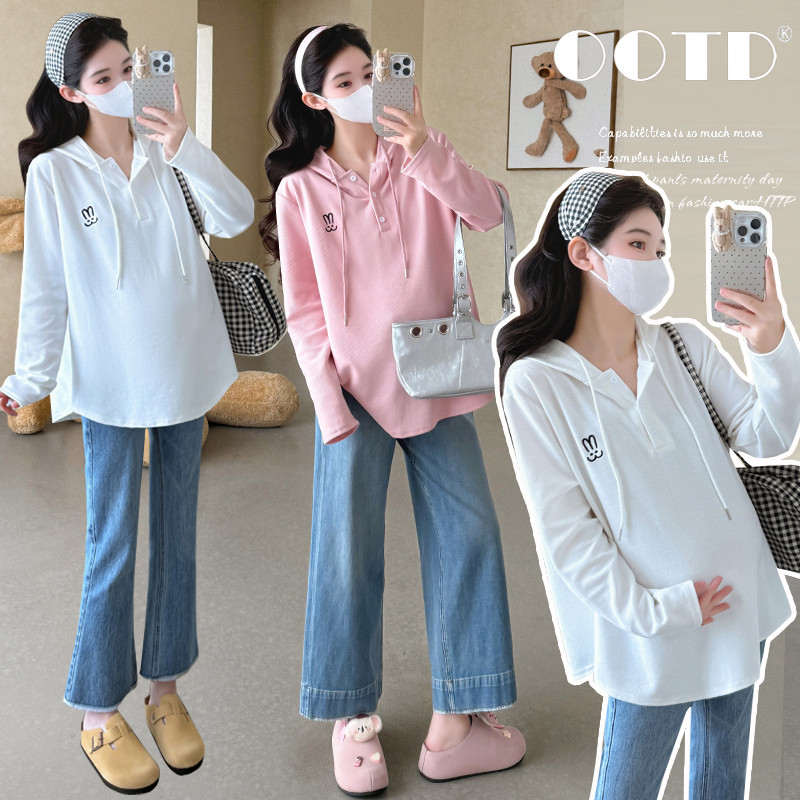 150-155 pequenas mulheres grávidas primavera outono Casual All-Match camiseta exterior Wear estilo ocidental doce solto 