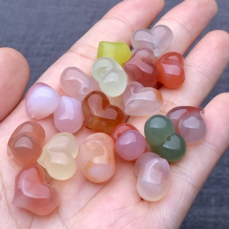 Fonte de sal Natural ágata através do furo pêssego acessórios pingente carmesim DIY pulseira frisada em forma de coração