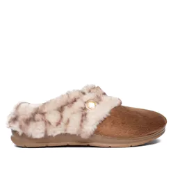 Pantufa Feminina Pegada Slip Peluciada Marrom/Bege