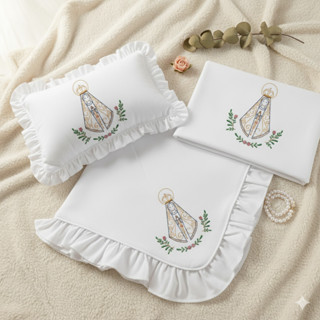 Kit Leito Maternidade 3 peças bordado Nossa Senhora Aparecida em Oferta na Shopee