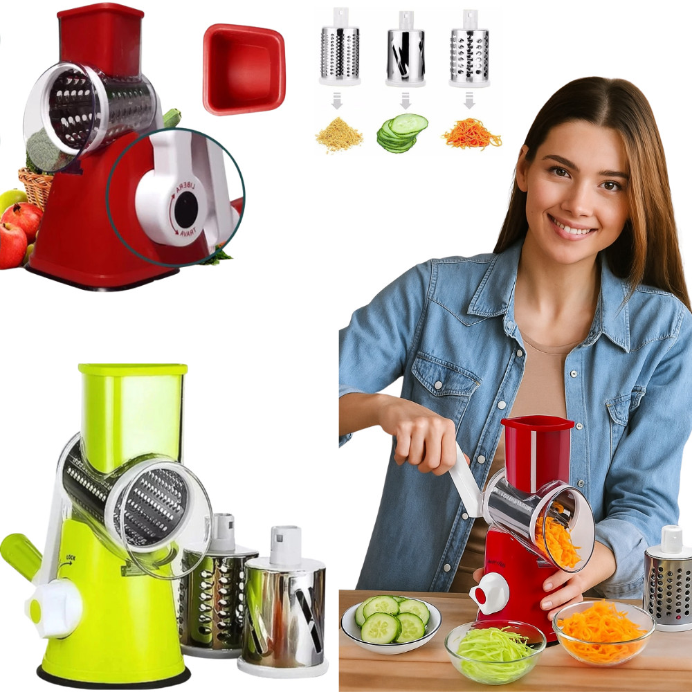 Ralador Fatiador Triturador Manual C Manivela Multiuso Cortador Giratório 3 Em 1 Verduras Legumes Queijo