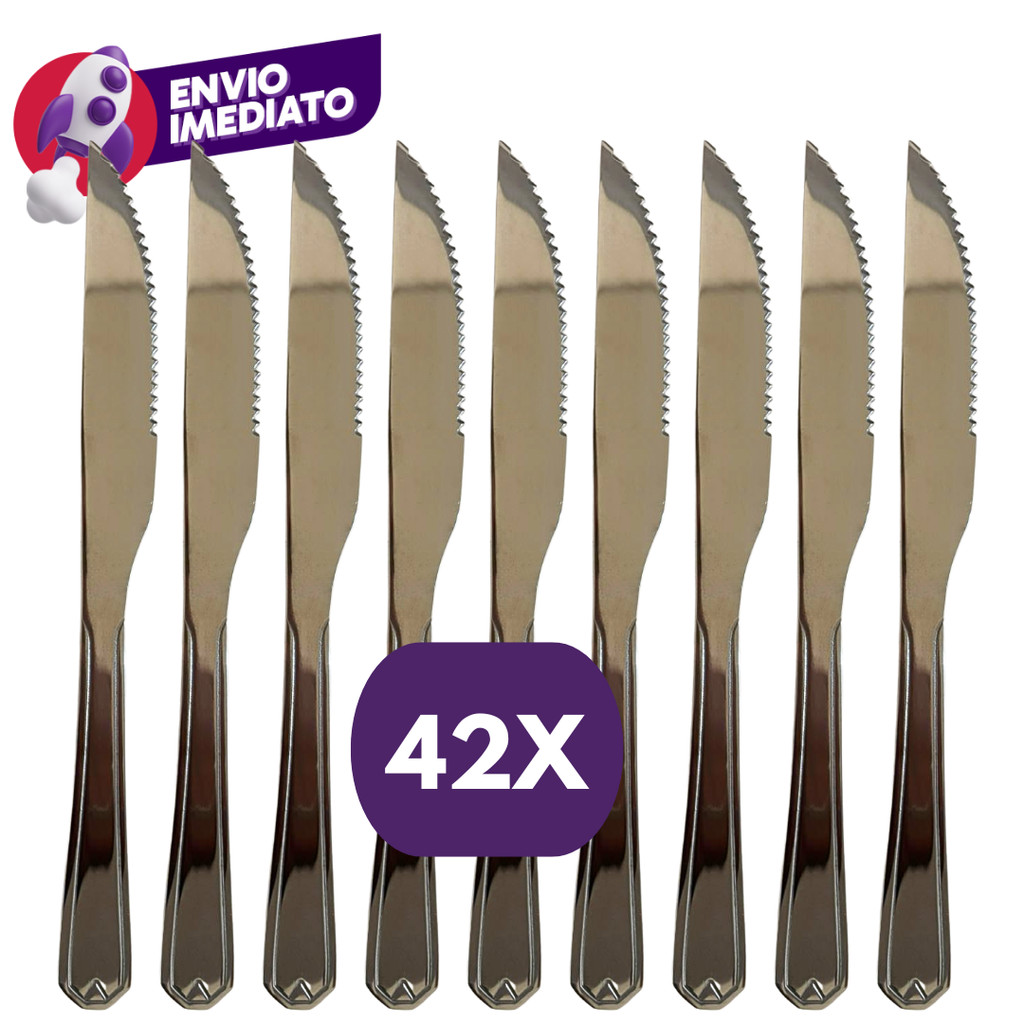 Kit Faca Mesa Refeição Jogo Talher Jantar Churrasco Inox Premium Cozinha Buffet Restaurante