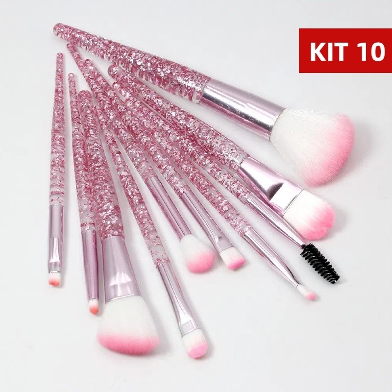 Conjunto de 10 pincéis de maquiagem de cristal para sombra, blush e pó solto