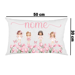 Capa de almofada Personalizada  Baguete 50 x 30 Fadas Flores Nome Borboleta Rosa Candy collor Decor luxo premium em Oferta na Shopee