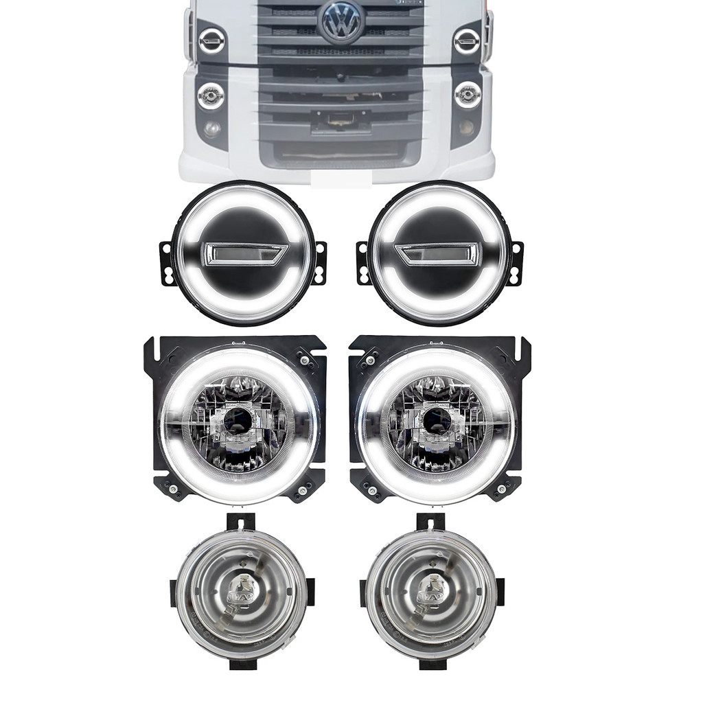 Kit Caminhão Constellation 2006 A 2022 Farol Pisca Led Angel Eyes Auxiliar Milha Lisa Lanterna em Oferta na Shopee