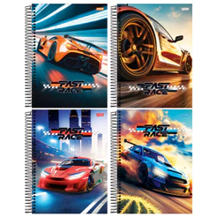 Kit 4 Cadernos Universitário Fast Race Capa Dura 1 Matéria 80 Folhas 20x27cm - Jandaia