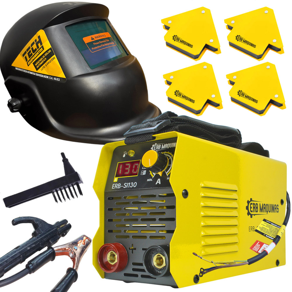 Kit Inversor Solda 130a Bivolt + Mascara Tech + 4 Esquadros