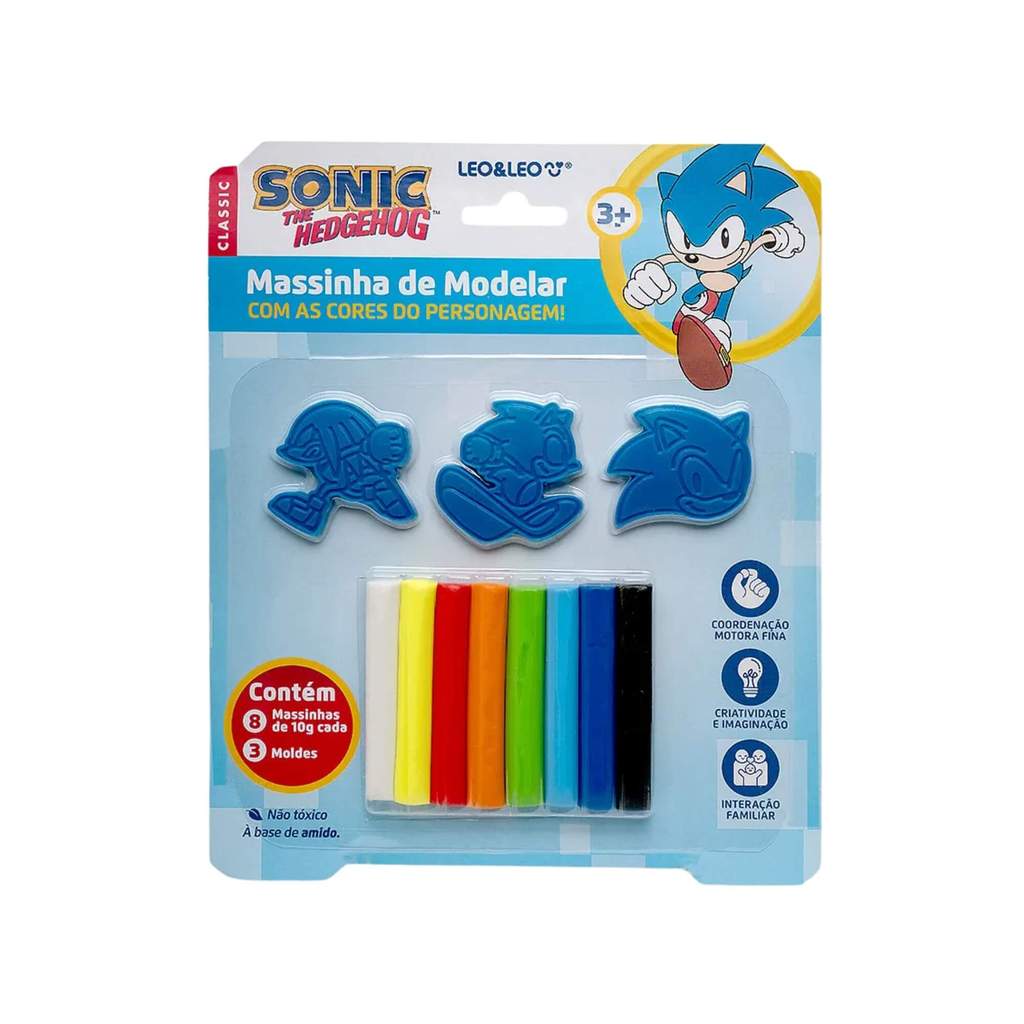 Massinha de Modelar com Molde Sonic - Blister c/ 80g 8 unidades + 3 Moldes Leonora - 10388 em Oferta na Shopee