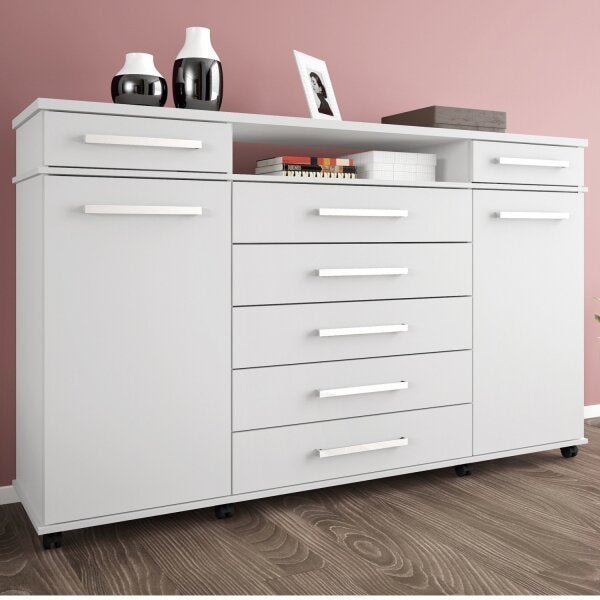 Cômoda 2 Portas 7 Gavetas Paris Espresso Móveis Branco em Oferta na Shopee